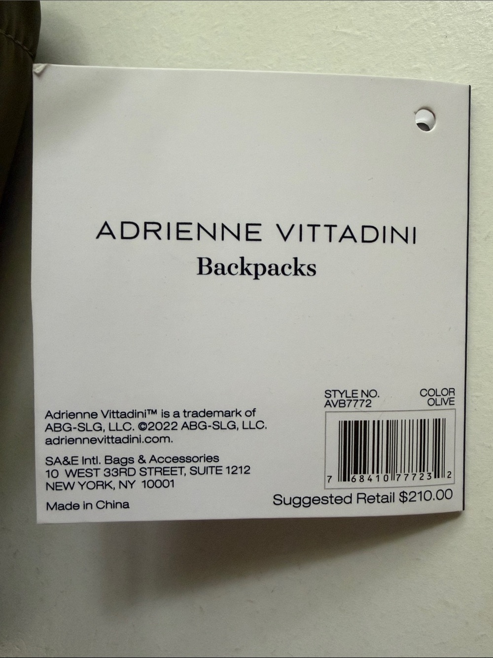 Adrienne Vittadini Quilted Olive Backpack with Laptop sleeve - Picture 9 of 11